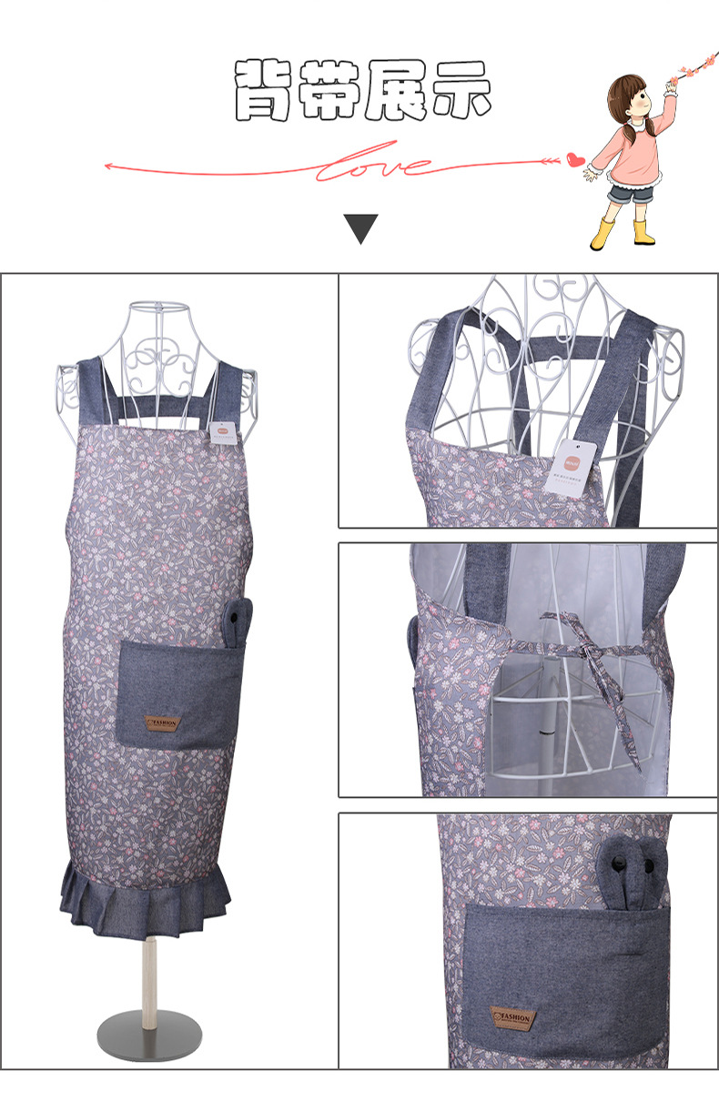 全棉防水长袖围裙 康乐屋棉布布艺厨房围裙家用防油女围裙批发详情8