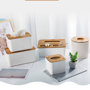 厂家直销多功能塑料竹木质盖纸巾盒车载客厅桌面餐巾盒抽纸盒 Wholesale garbage bag storage box, non-perforated wall-mounted shopping bag storage box, large-capacity plastic bag storage wonder pic 10