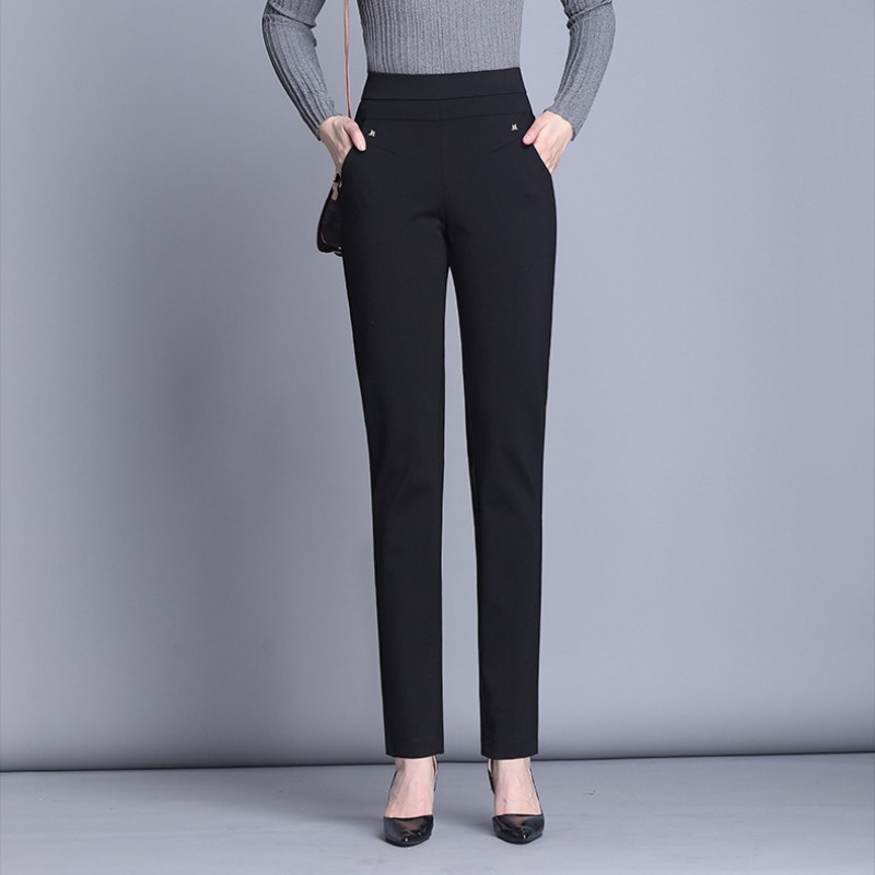 裤子女春夏西装裤女垂坠感高腰新款2023黑色小脚裤弹力女士休闲裤详情8