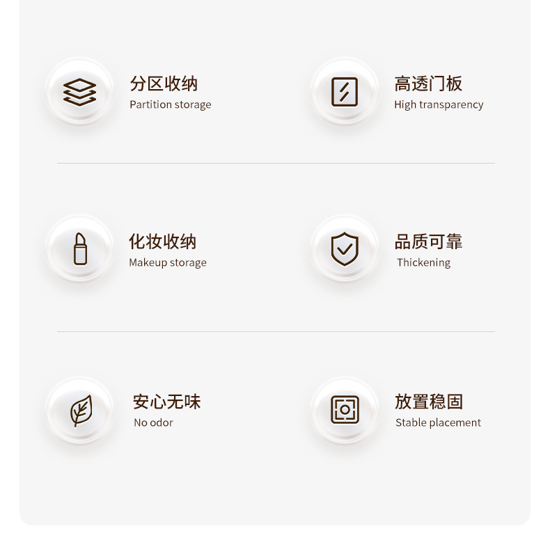新款化妆品收纳盒高级桌面透明防尘罩口红护肤品首饰储物盒大容量01237-008详情2
