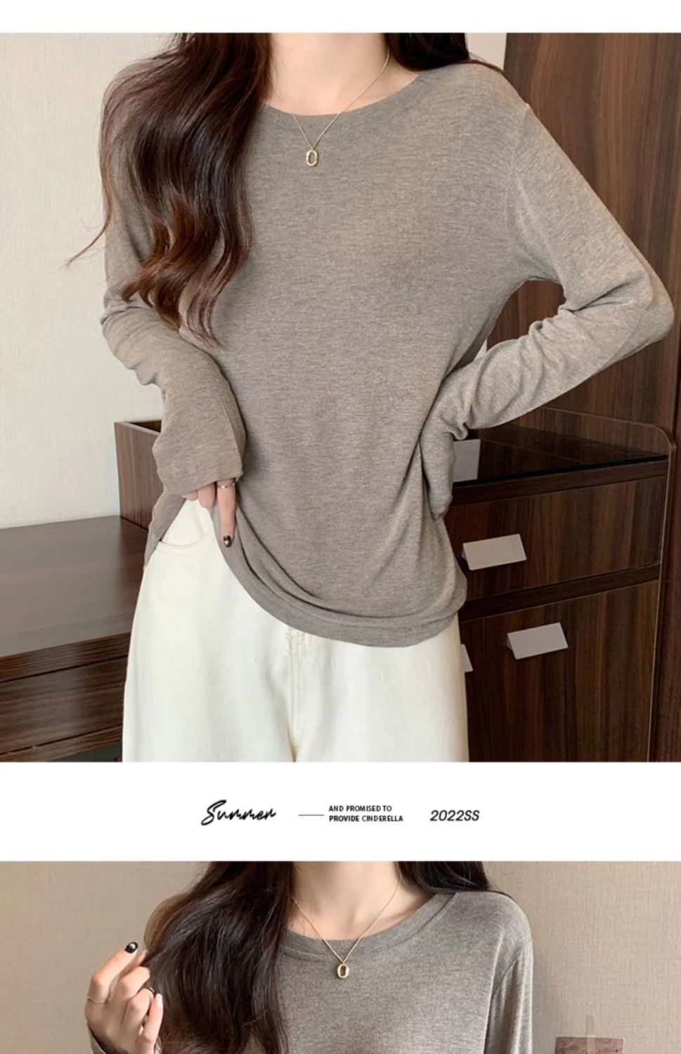 打底衫女宽松显瘦面膜T恤内搭秋冬新款软糯绒色磨毛长袖上衣代发详情7