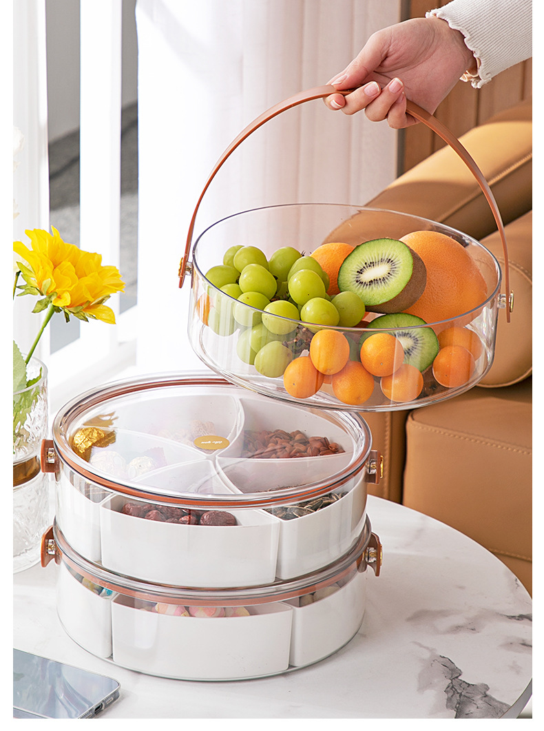 Living room coffee table, candy box, light luxury snack box, transparent hand-held simple fruit box, modern and simple compartmented dried fruit plate pic 15