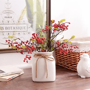 生产批发灰色陶瓷花瓶三件套带麻绳蝴蝶结文艺小清新花器摆件小号详情6