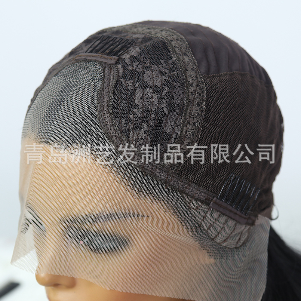 Synthetic fiber front lace wig, European and American anti-human hair black middle part long straight hair cover manufacturer wholesale one-piece consignment pic 5