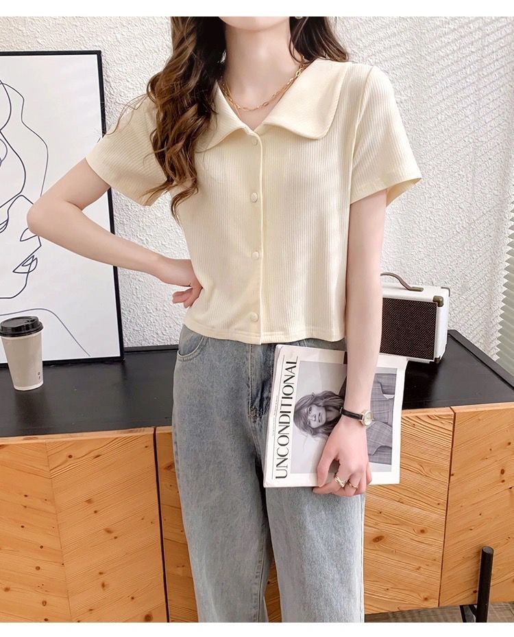 冰丝短袖上衣女2024春夏季新款韩版洋气小清新翻领百搭短款T恤开详情12