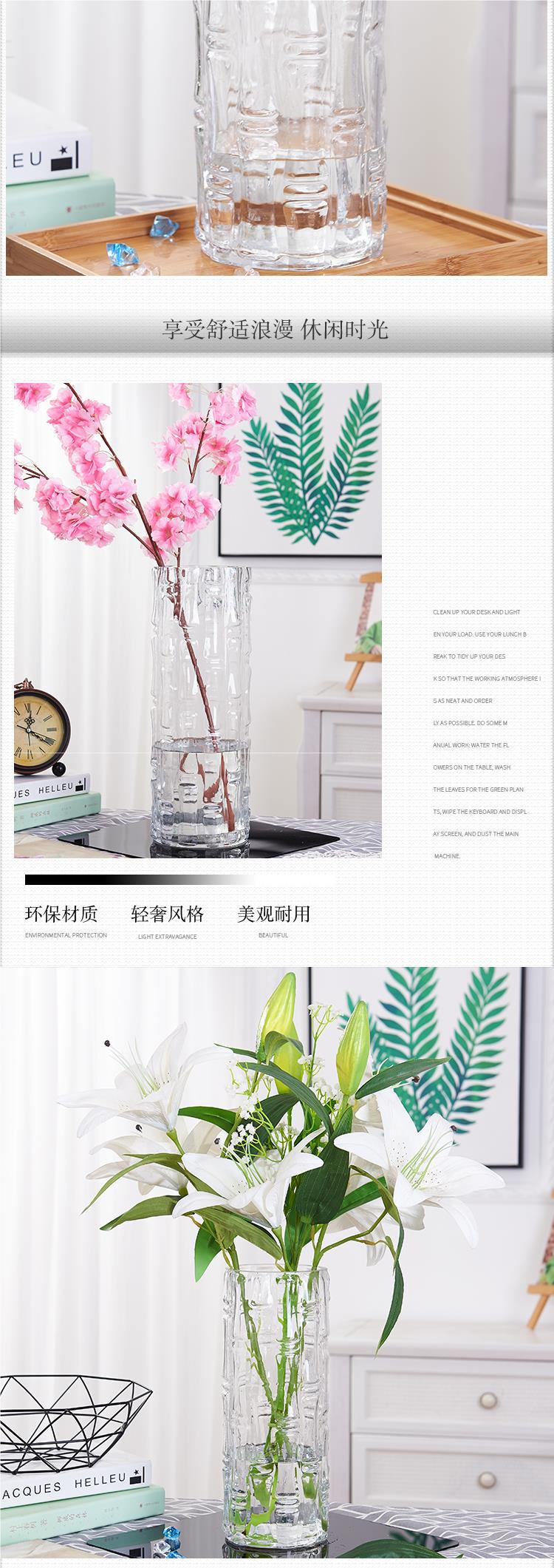 Extra-large floor-standing lucky bamboo vase, transparent glass, hydroponic straight tube, home living room flower arrangement pic 3