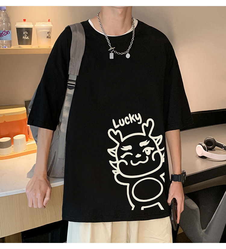 短袖t恤男夏季2024新款卡通印花纯棉半袖宽松潮流情侣休闲体恤衫详情22