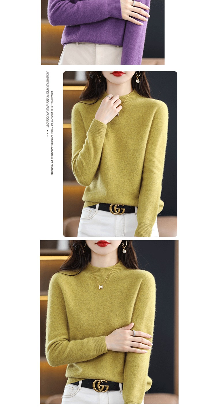 The new semi-high-neck cashmere sweater for women in the 2022 autumn and winter season is elegant and slimming. It is a versatile cashmere base knitted sweater top pic 15
