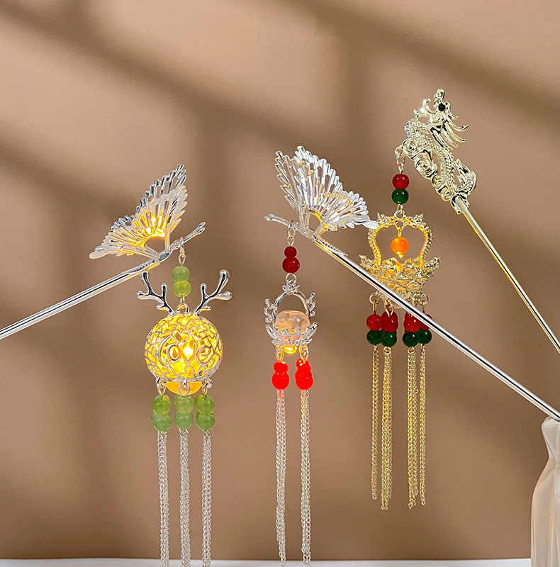 古风发簪流苏发光龙灯笼簪子挽发宫廷仙气头饰日常气质百搭发饰品详情2