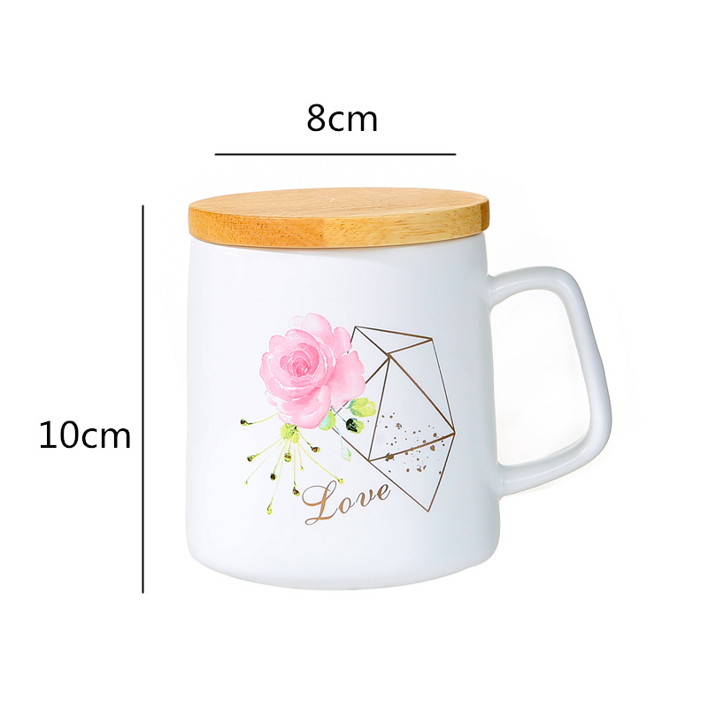 北欧陶瓷杯素雅花卉马克杯带竹盖小清新水杯带密封木盖杯子详情18