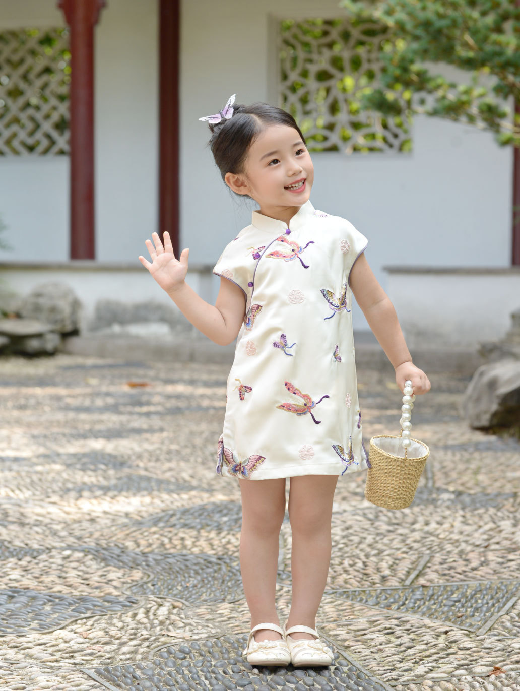 国潮女童夏款无袖旗袍裙中国风童旗袍蝴蝶飞飞唐装汉服童装详情7