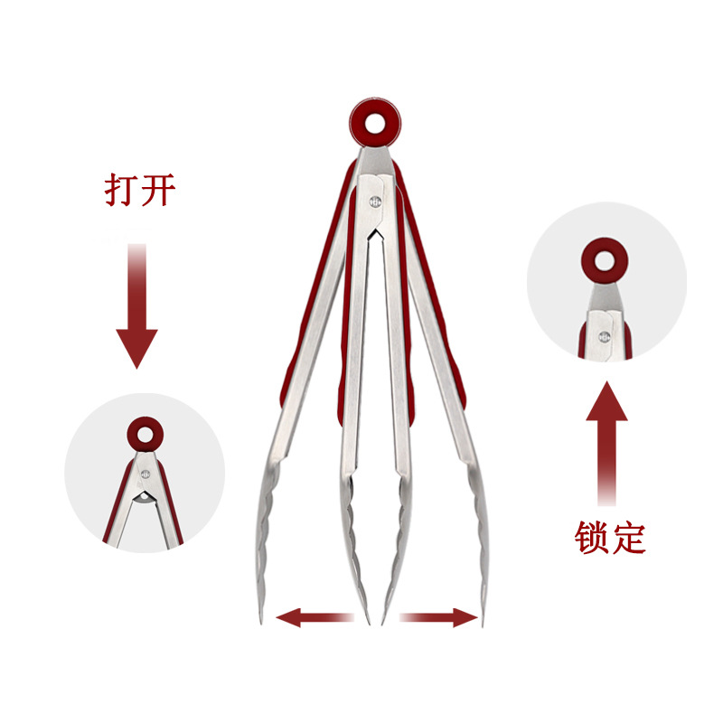 Thickened stainless steel food tongs, BBQ grill tongs, 9-inch baked food bread tongs, stainless steel steak tongs pic 3