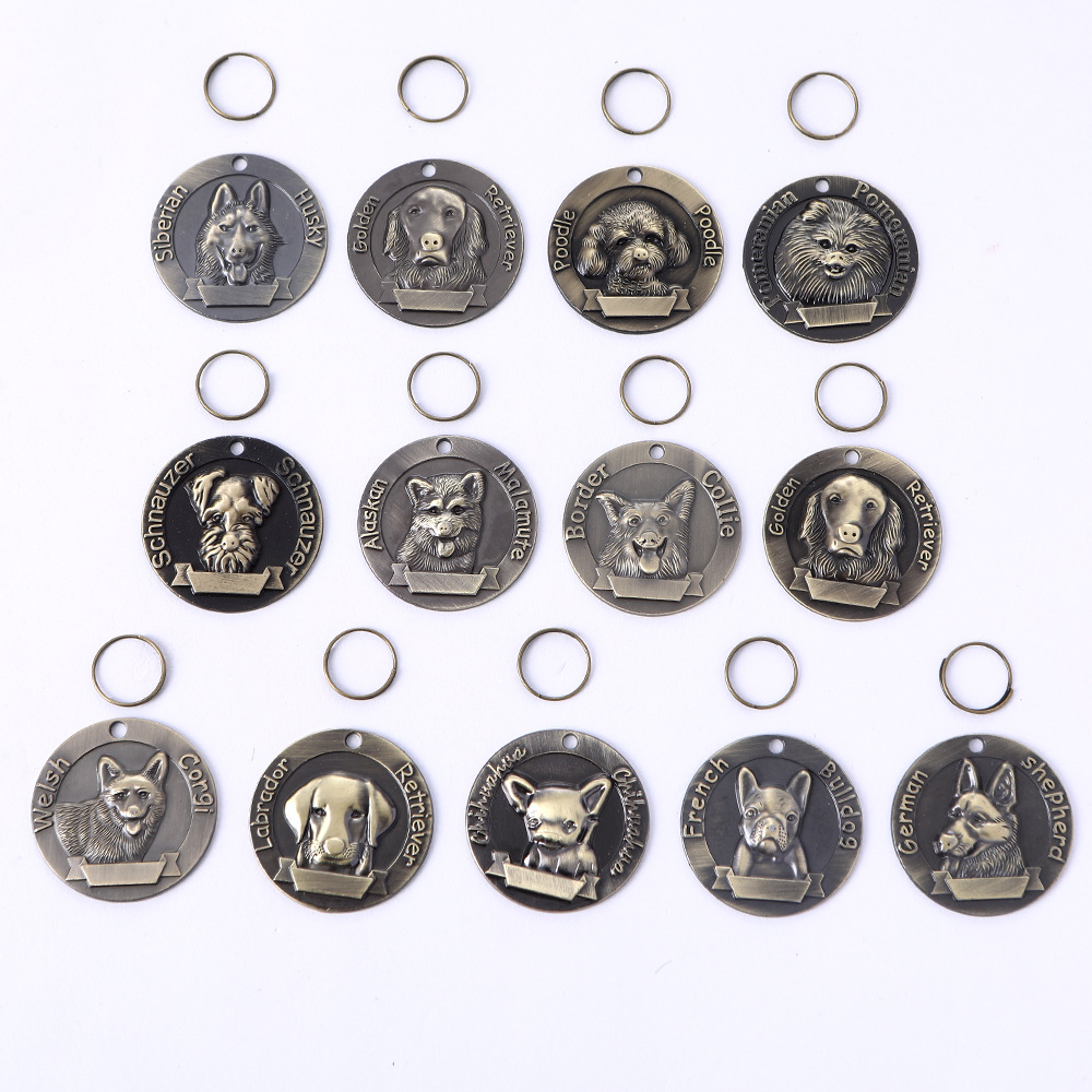 Explosivo retro bronce antiguo pet dog tag pet anti-pérdida de información de identidad procesamiento de la etiqueta grabado láser una pieza de generación pic 5