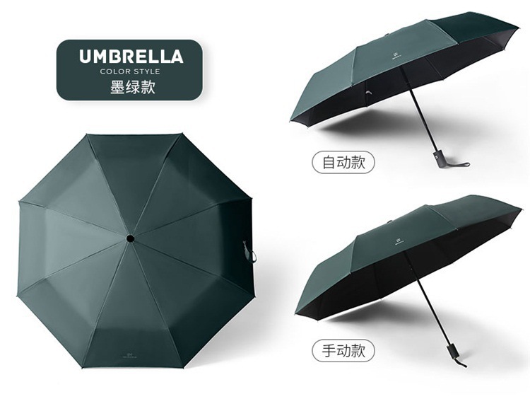 Fully automatic UV three-fold umbrella, black rubber sun protection, UV protection, sunshade umbrella, advertising umbrella, folding umbrella, female LOGO pic 9