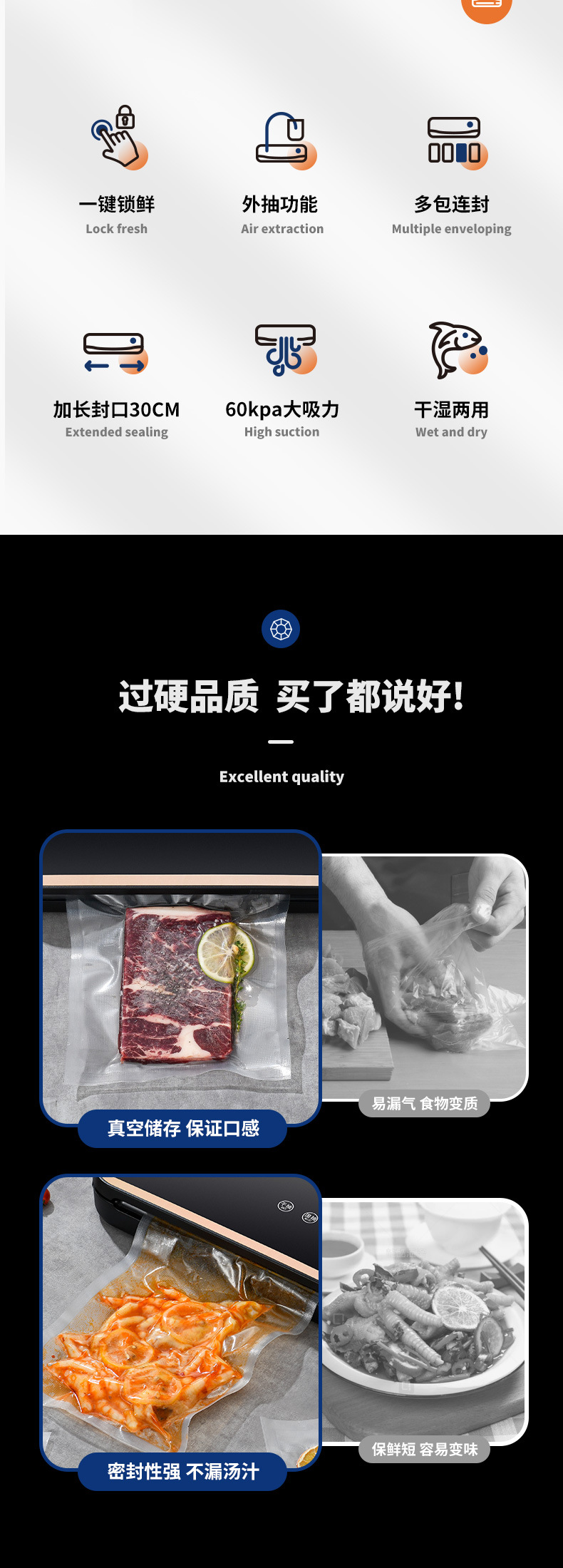 跨境新款食品保鲜机全自动真空封口机家用干湿油粉脆通用密封机器详情2