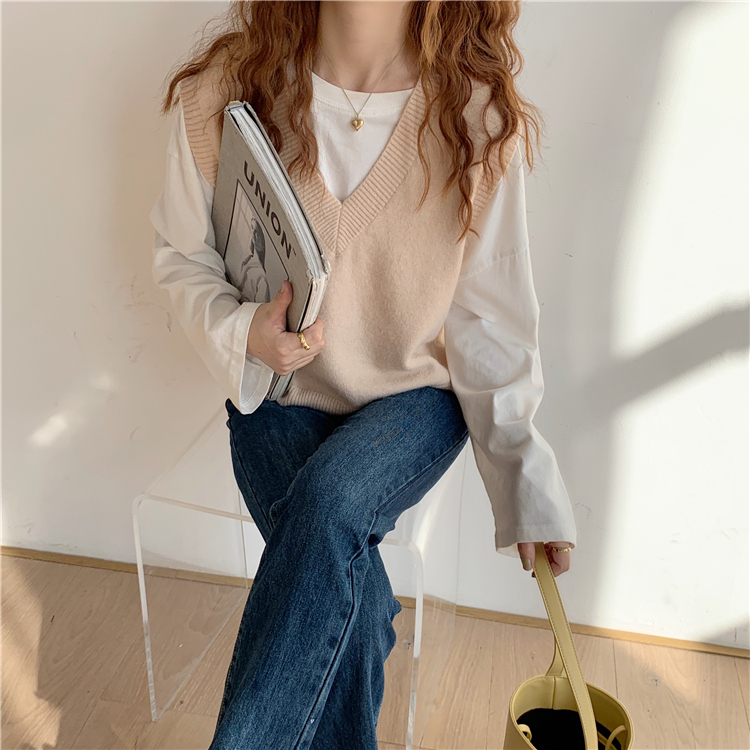 新款春秋女装洋气宽松显瘦V领毛衣外穿鹅黄色针织马甲背心详情21