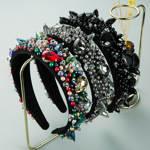 French retro, light luxury, heavy craftsmanship hair bands, high-end feel, rhinestone wide headbands, elegant hair accessories for balls, wholesale and export pic 21