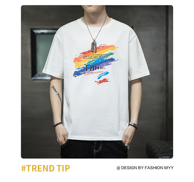 Short-sleeved T-shirt for men, Korean style, summer loose cotton T-shirt, cross-border new style, student bottom layer, half-sleeved shirt pic 78