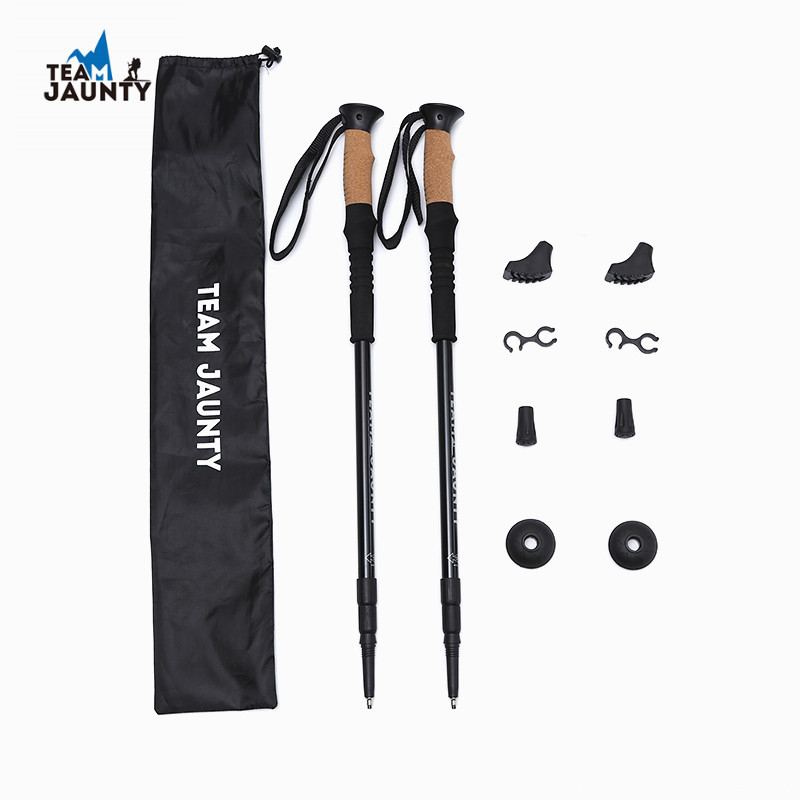 Cross-border best-selling three-section straight handle inner lock shock-absorbing trekking stick set, outdoor hiking retractable walking stick set pic 2