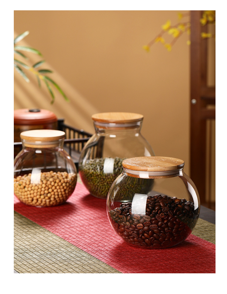 Tapa de bambú vidrio té latas latas herméticas hogar cocina caja de almacenamiento multigrano latas de almacenamiento con tapas latas pequeñas pic 13