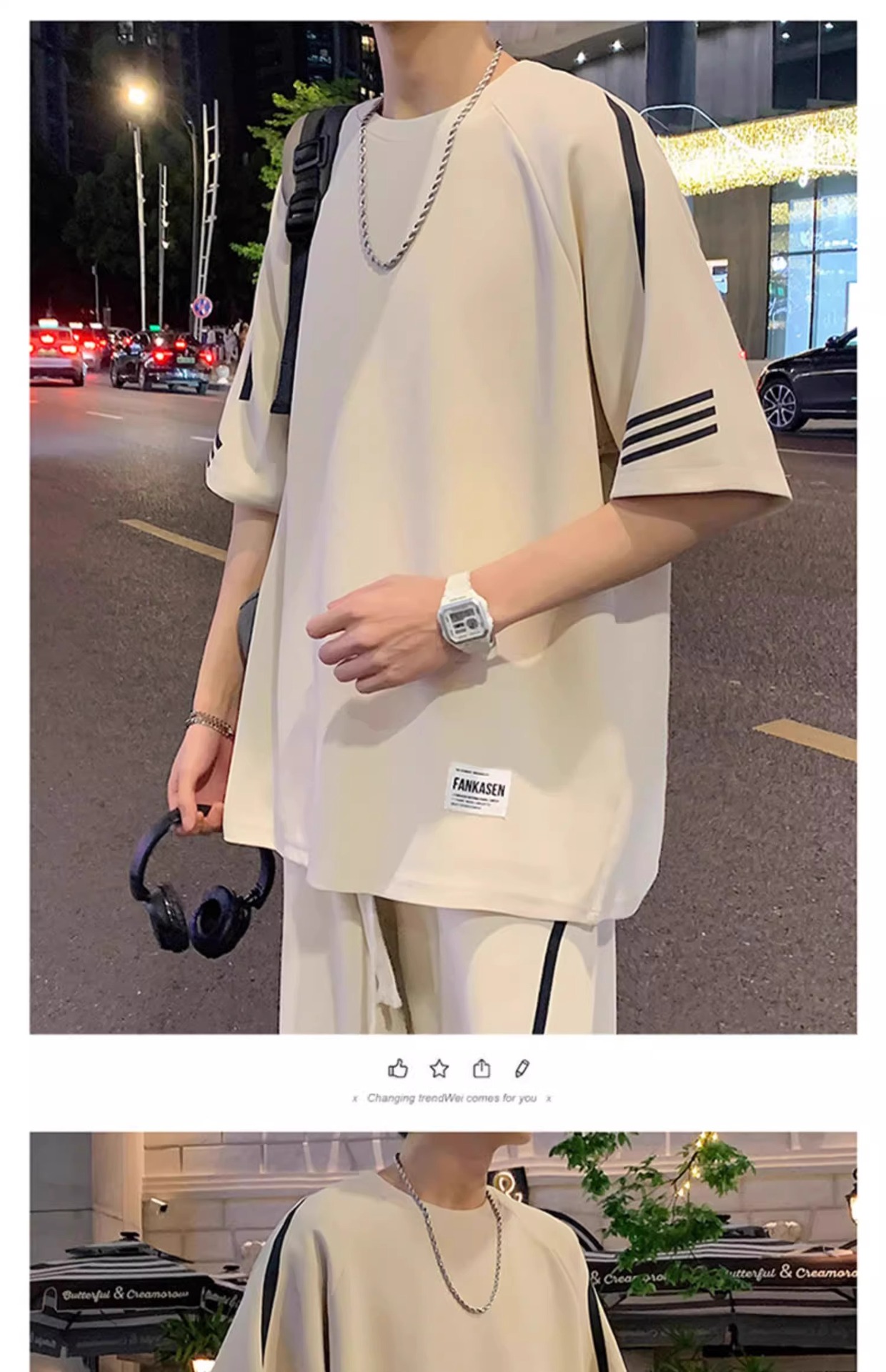 休闲运动套装男夏季薄款宽松冰丝短袖t恤男士短裤搭配帅气两件套T详情16