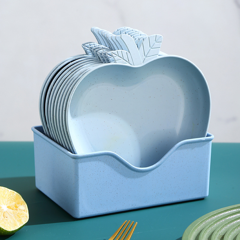Wheat straw creative apple plates, household plastic fruit dessert, nut and vegetable plates, gift wholesale pic 22