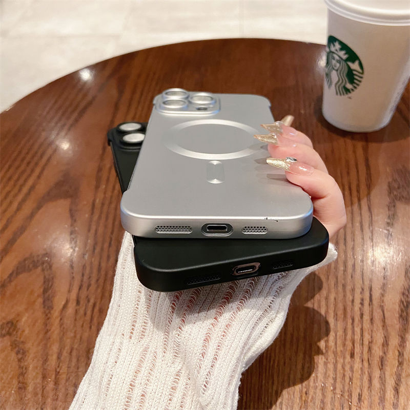 适用苹果15Promax无边框磁吸手机壳金属漆iPhone13镜头膜全包硬壳详情8