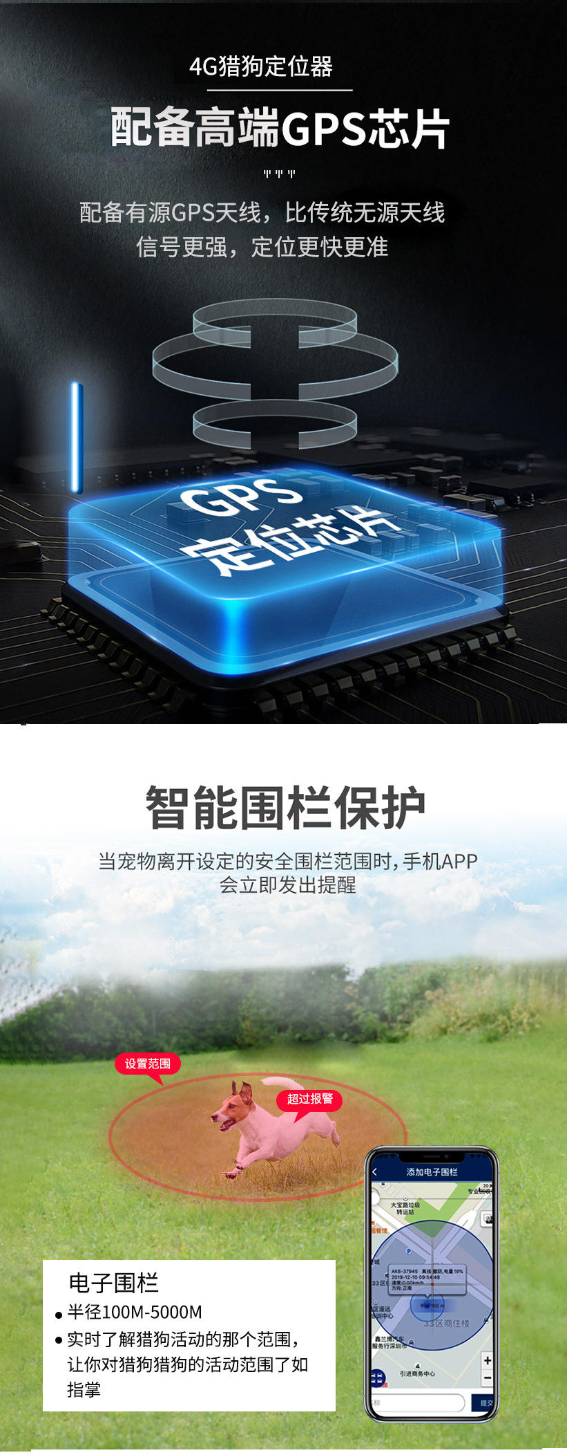 4G GPS定位器猎狗宠物防丢器GPS跟踪器猎狗圈智能定位器详情7