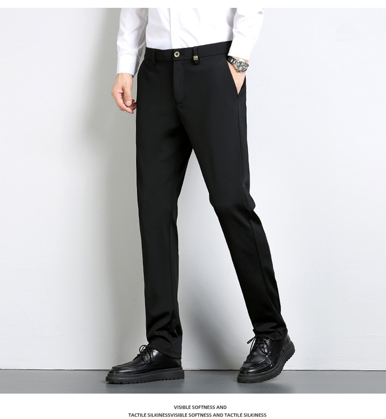 High-end business casual pants for men 2022 autumn and winter, thickened long pants, youth straight, elastic, wrinkle-free and drape dress pants pic 29