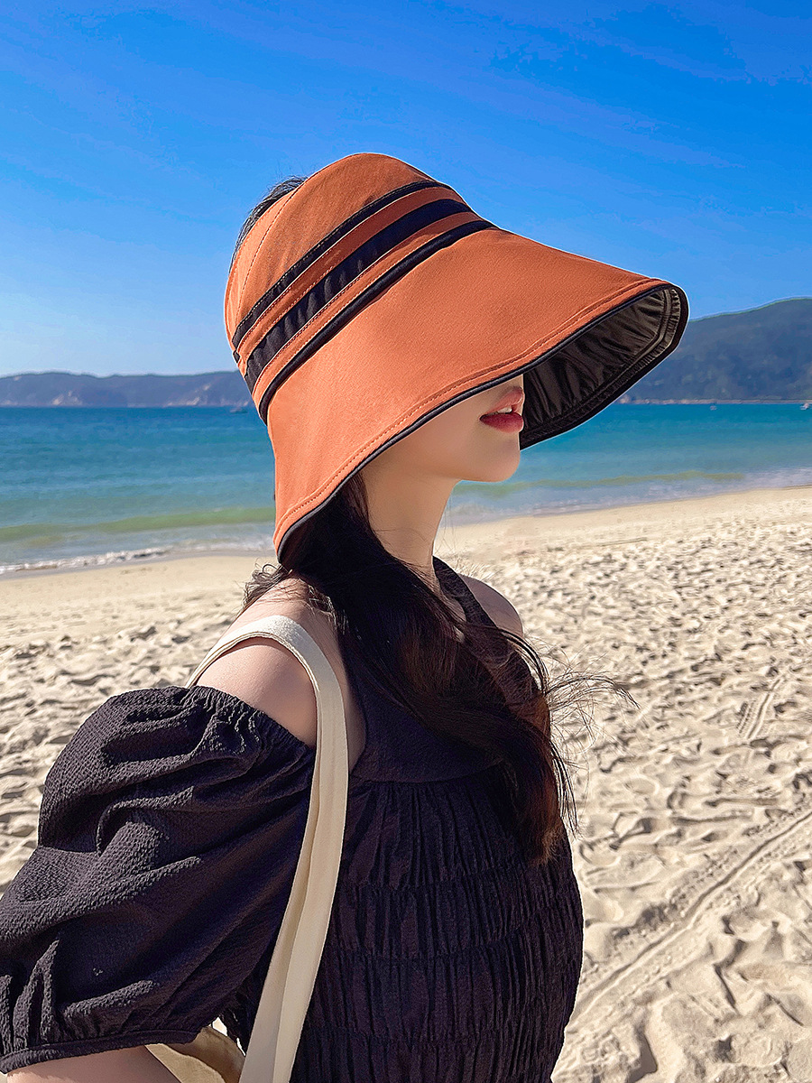UV high-magnifying sun protection hollow top hat, new Korean version striped black rubber sun hat, spring and summer new simple hat, foldable pic 25