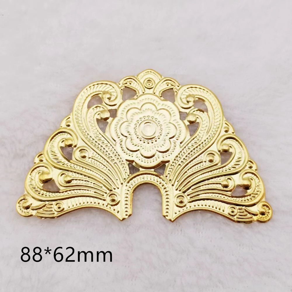 DIY headwear accessories 88*62mm golden ancient costume headwear, crescent-shaped carved flower pieces, bride headwear accessories pic 1