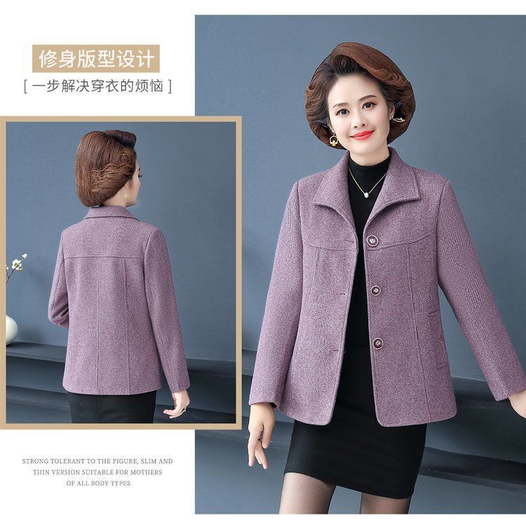 加棉加厚妈妈秋冬装毛呢外套短款中老年女大衣老人中年人405060岁详情8