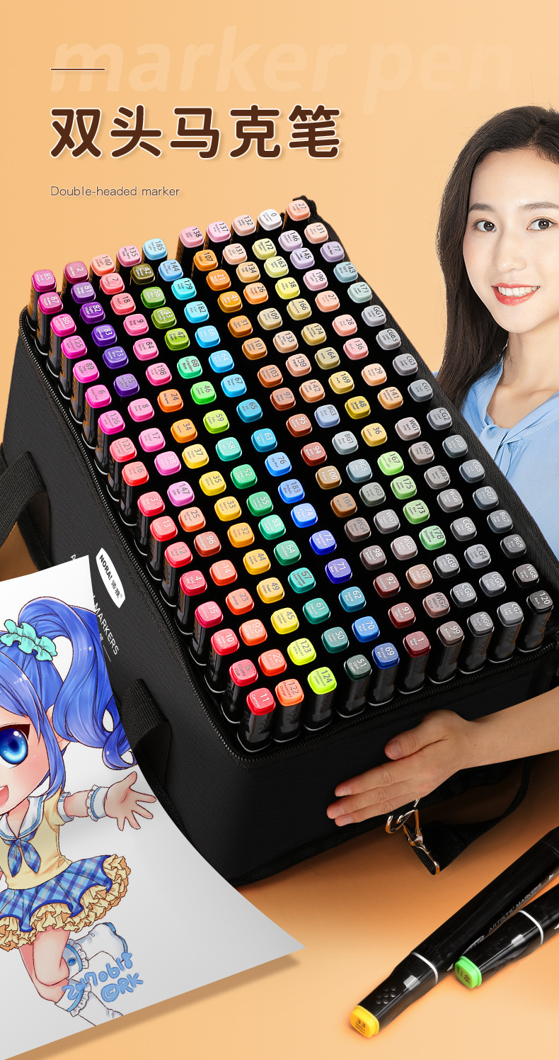 彩色双头马克笔套装儿童学生美术专用彩笔批发酒精油性画画马克笔详情4