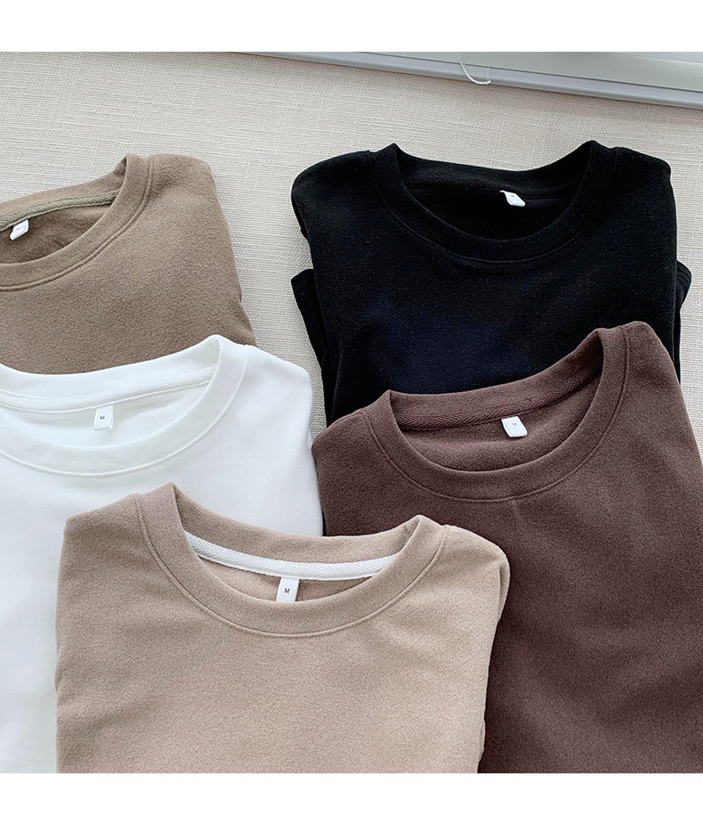 A German velvet semi-high-neck white base layer for women, paired with a stylish, thickened, brushed, and form-fitting mid-neck base layer for autumn and winter pic 59