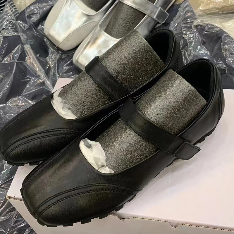 现货小银鞋浅口平跟芭蕾鞋中跟小方头单鞋慵懒风韩系复古德训鞋女详情37