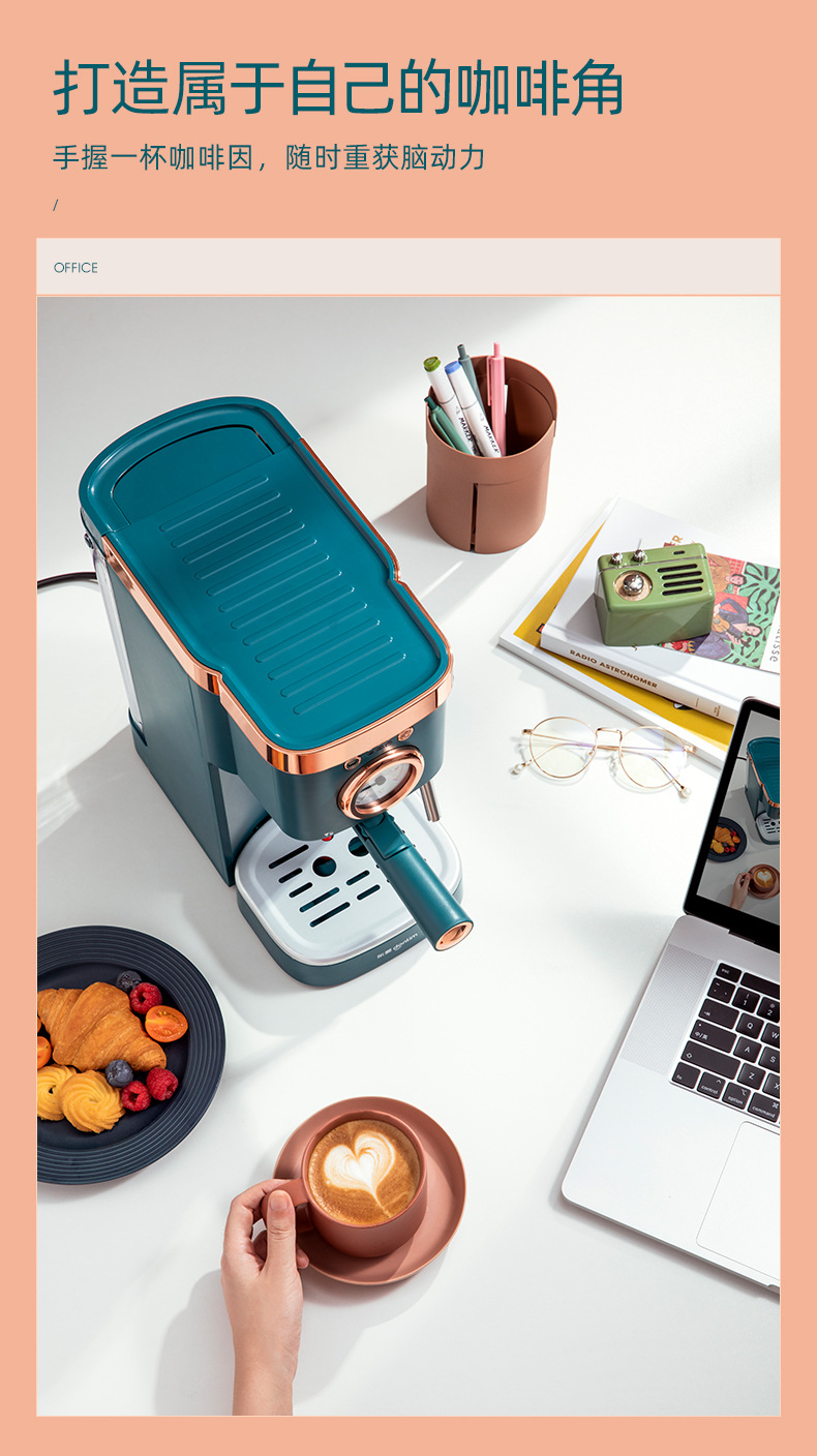 Household small Italian semi-automatic coffee machine, steam-type milk frother, 20-bar coffee machine, cross-border pic 11