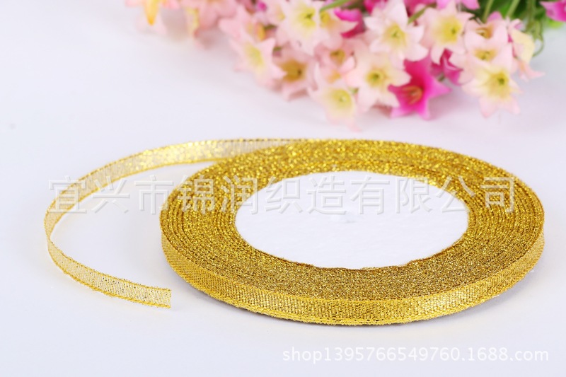Supply flower gift webbing gift box packaging tape 2 cm (0.6cm) gold and silver onion tape pic 11