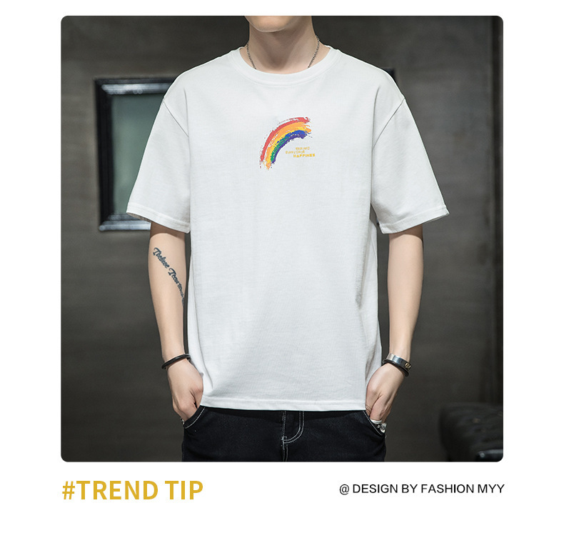 Short-sleeved T-shirt for men, Korean style, summer loose cotton T-shirt, cross-border new style, student bottom layer, half-sleeved shirt pic 89