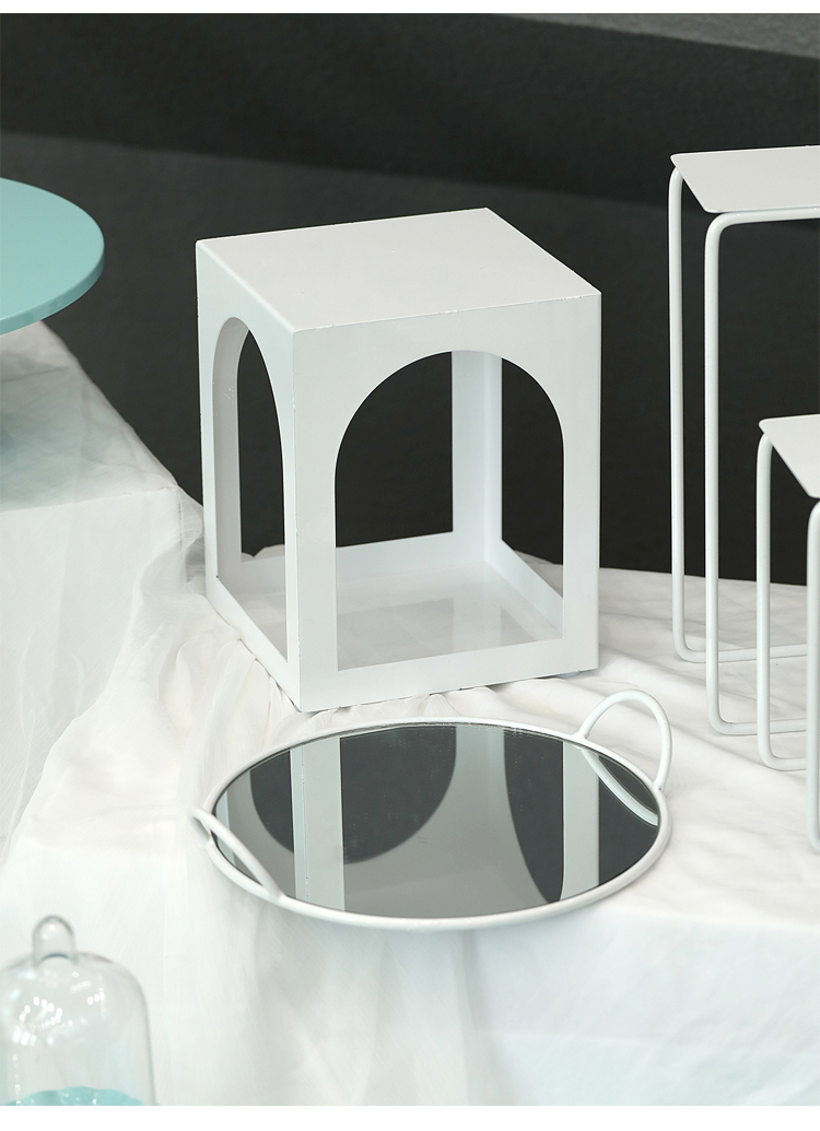 蒂凡尼蓝色婚礼甜品架 铁艺蛋糕盘 周岁宴摆台道具 白色镜面托盘详情7