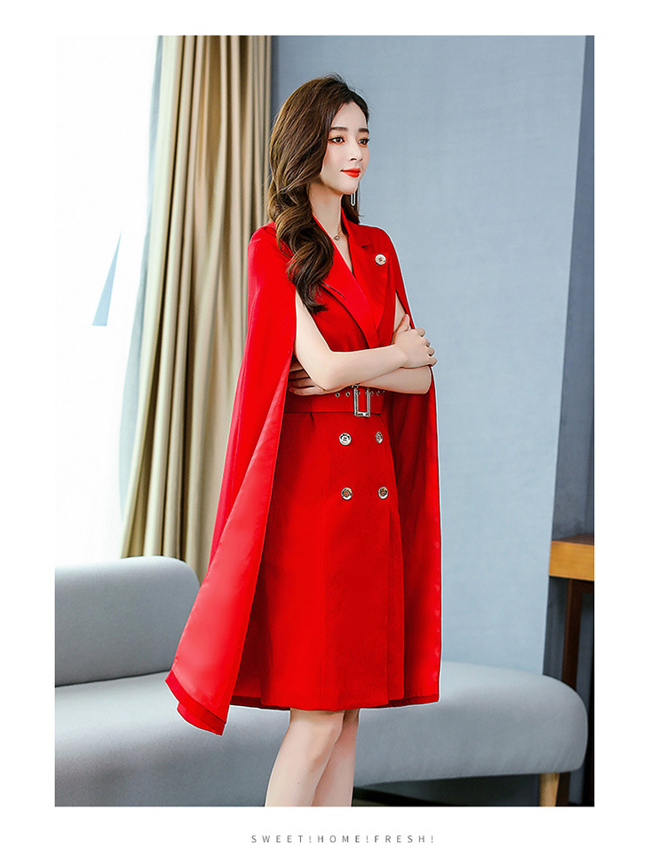 春秋新款韩版西装领双排扣中长款收腰女式风衣 现货款详情13