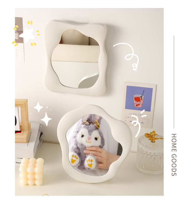 新款桌面化妆镜ins公主镜学生宿舍镜平板带支架镜子不规则简约镜详情12