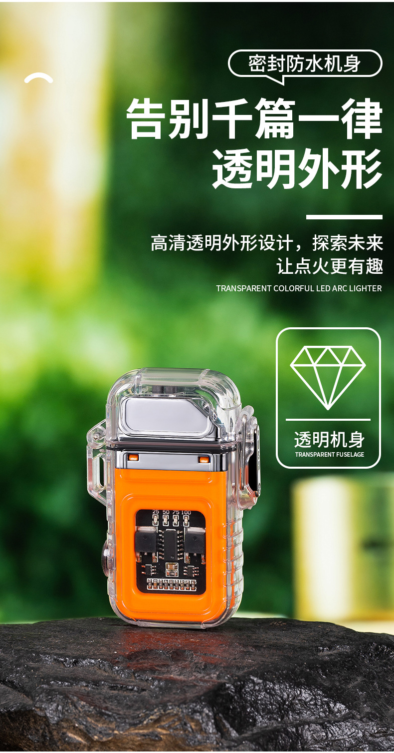 Wholesale of new transparent lighters, creative plastic outdoor waterproof double-arc lighting multi-functional electronic cigarette lighters pic 21