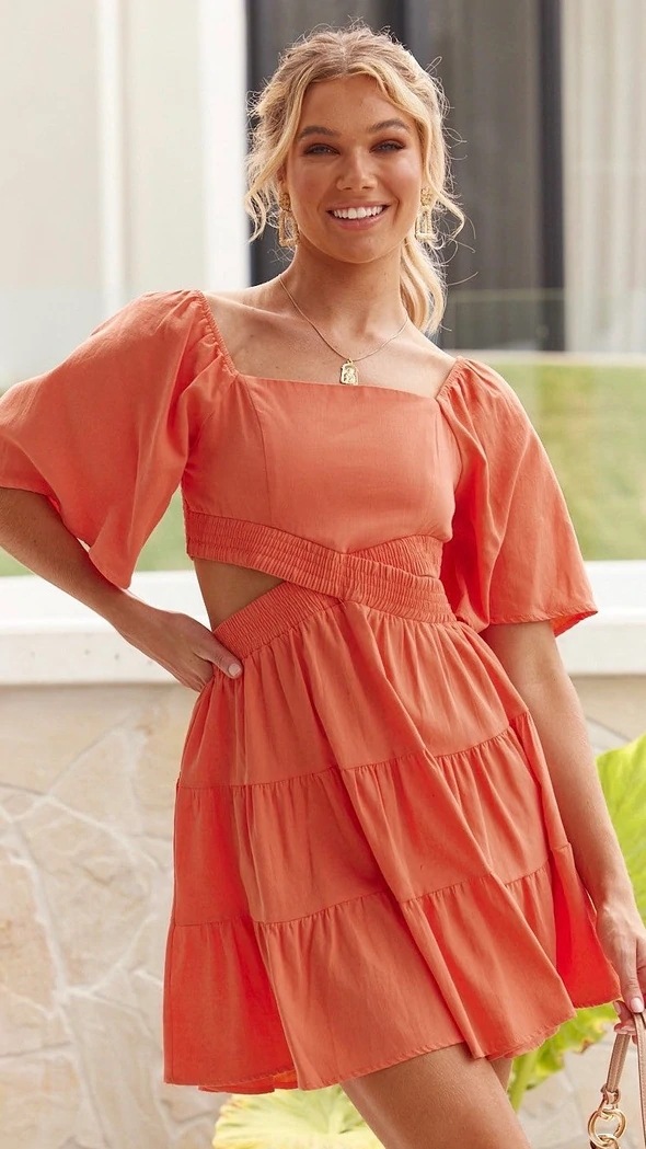 2022 European and American Cross-border Spring/Summer New solid-color rubber-waisted fresh and sweet short dress 22053 pic 21