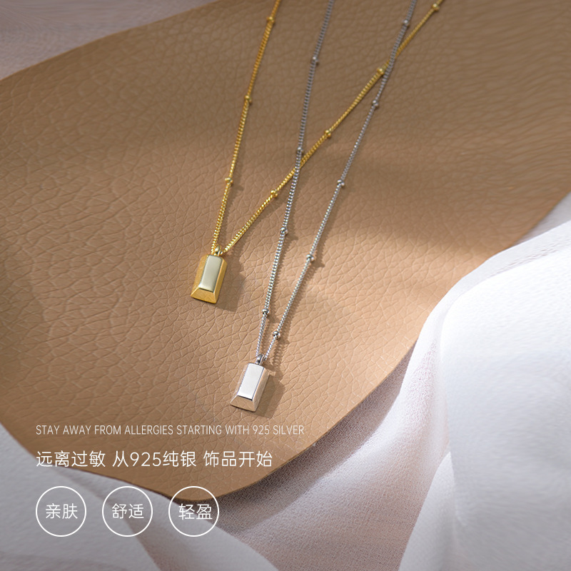 S925 sterling silver Instant Wealth Small gold Bar necklace for women, new light luxury, niche and versatile collarbone chain, wealth-attracting small gold brick pendant pic 46