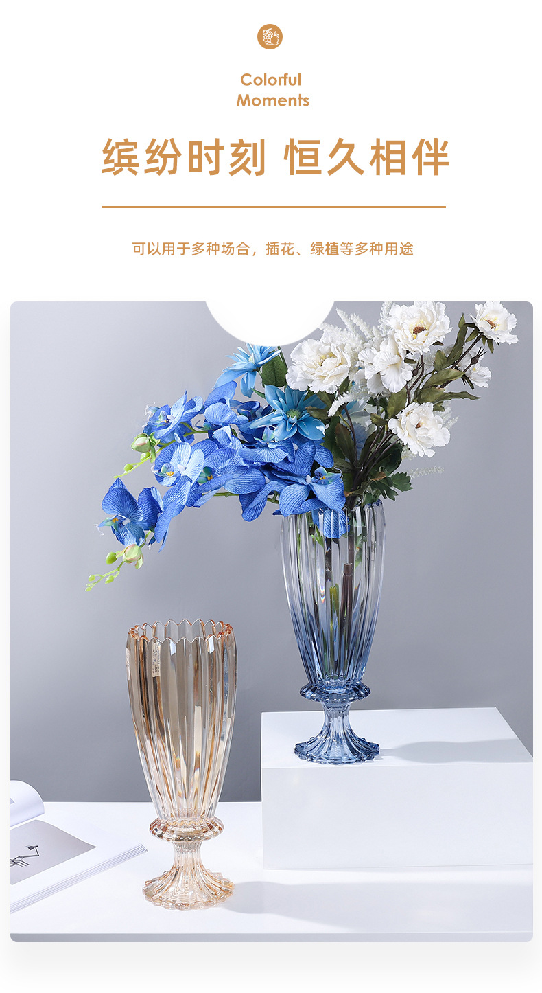 现代ins简约轻奢欧式桌面玻璃花瓶透明高脚客厅百合水培鲜花摆件详情9