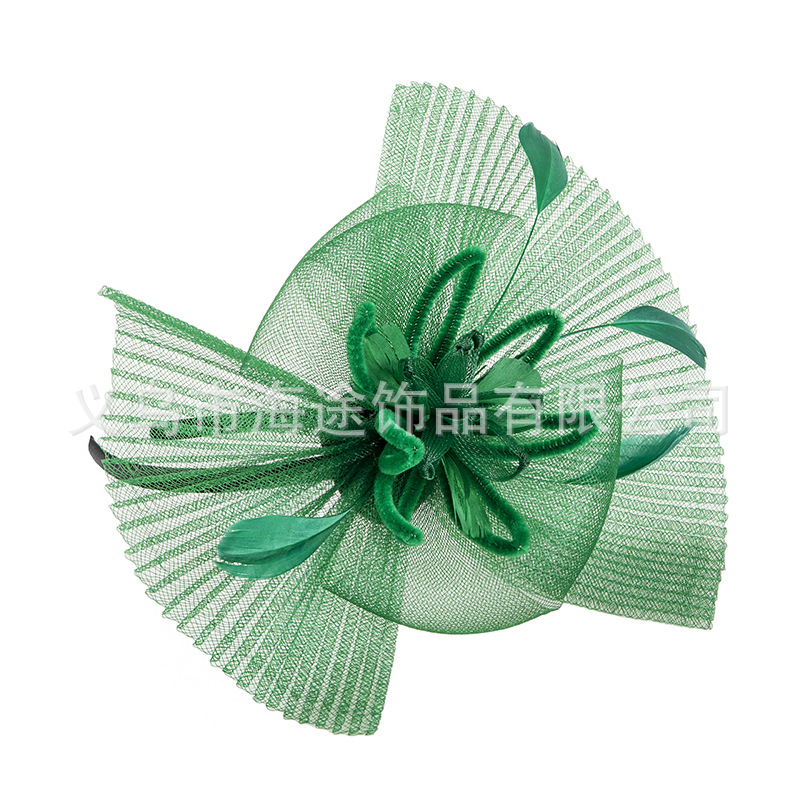 Amazon cross-border feather mesh headwear, elegant and stylish green hair accessory, European and American performance festival paty hair accessory pic 2