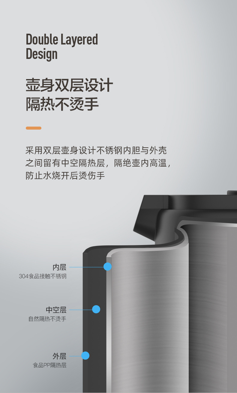 泊为不锈钢烧水壶 0.8L开水壶 酒店宾馆民宿自动断电公寓电热水壶详情5