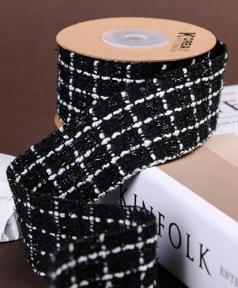 Korean-style chanel-style cotton and linen checkered, gold and silver thread, scallion ribbon DIY bow hair accessory, shoes, hats, clothing, cuff trims pic 8