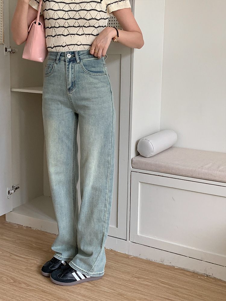 Korean chic washed cotton jeans for women 2023 summer new style narrow stretch wide-leg pants pic 20