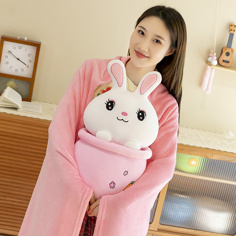 Cartoon rabbit, panda, cute piggy, milk tea cup, dual-purpose throw pillow blanket, two-in-one blanket, office midday rest pillow pic 8